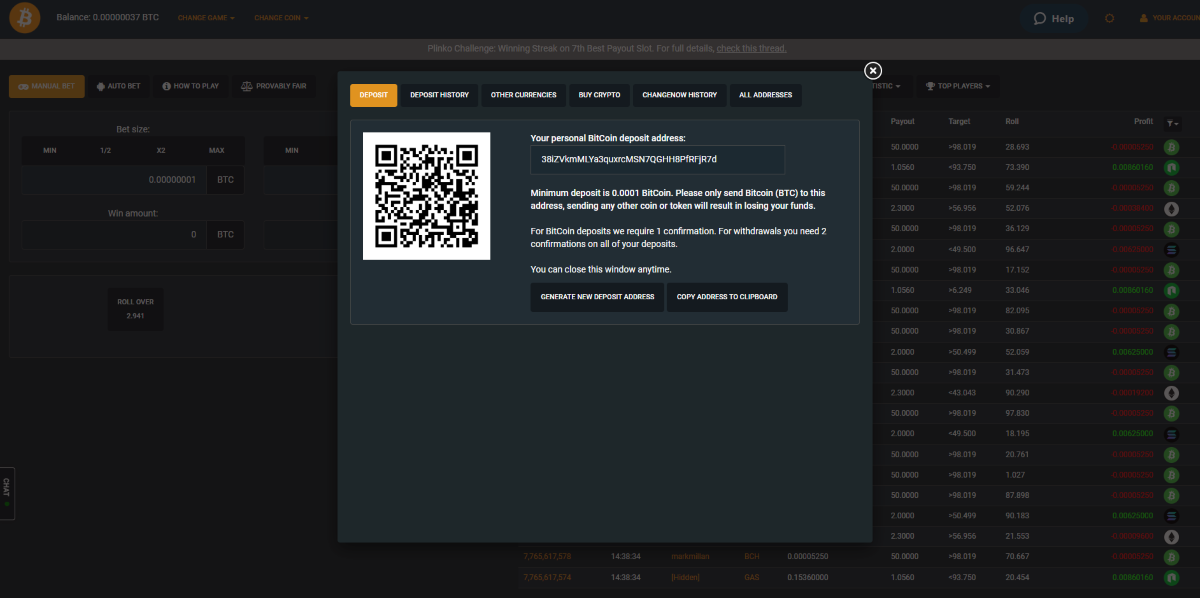 I made a 0.001 BTC deposit, which showed in my account within minutes
