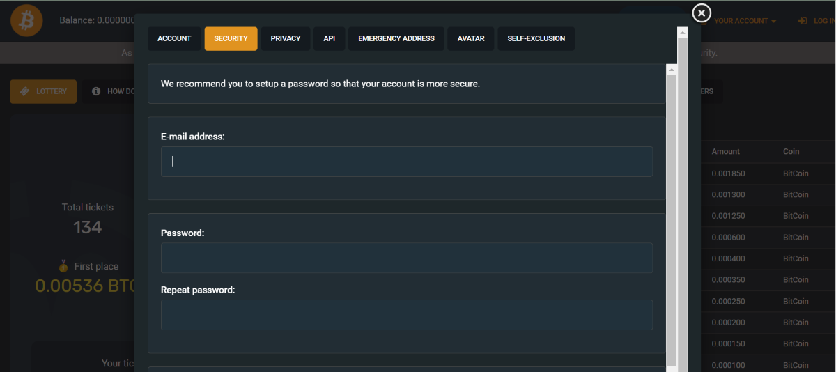 Registration at Crypto.Games is super fast and easy