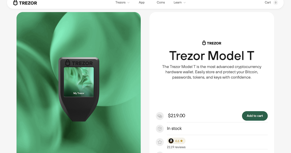 trezor model t crypto wallet