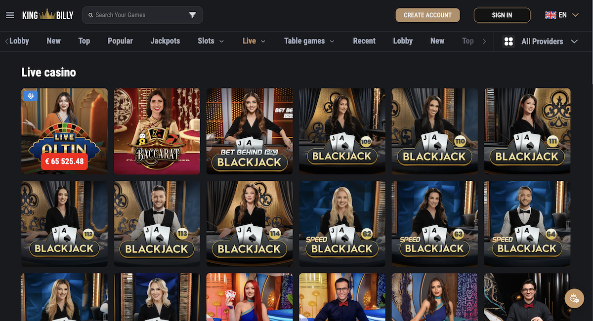 live casino games at king billy casino
