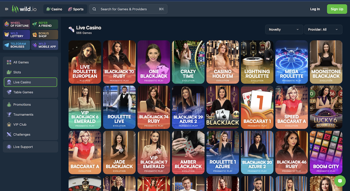 wild.io live dealer games