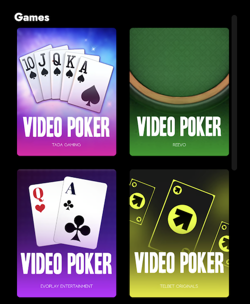 video poker games at telbet casino