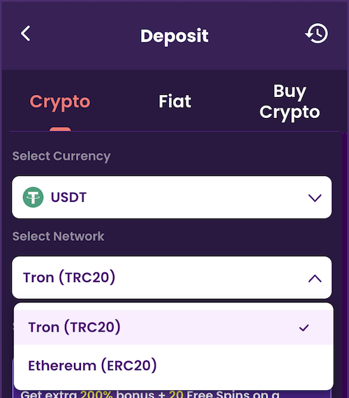 tether deposits with TRC20 and ERC20