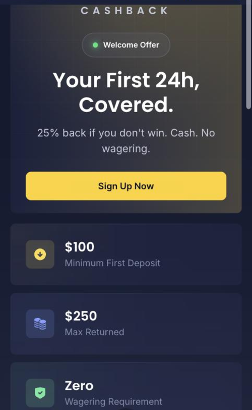 cashy casino cashback offer with 100 dollar minimum deposit and 250 dollar maximum