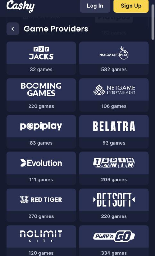 cashy casino game providers including evolution nolimit city and pragmatic play