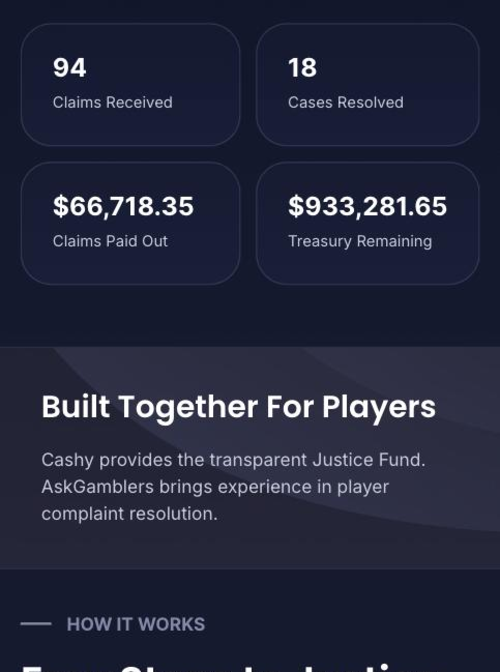 cashy casino justice fund claims paid and askgamblers partnership