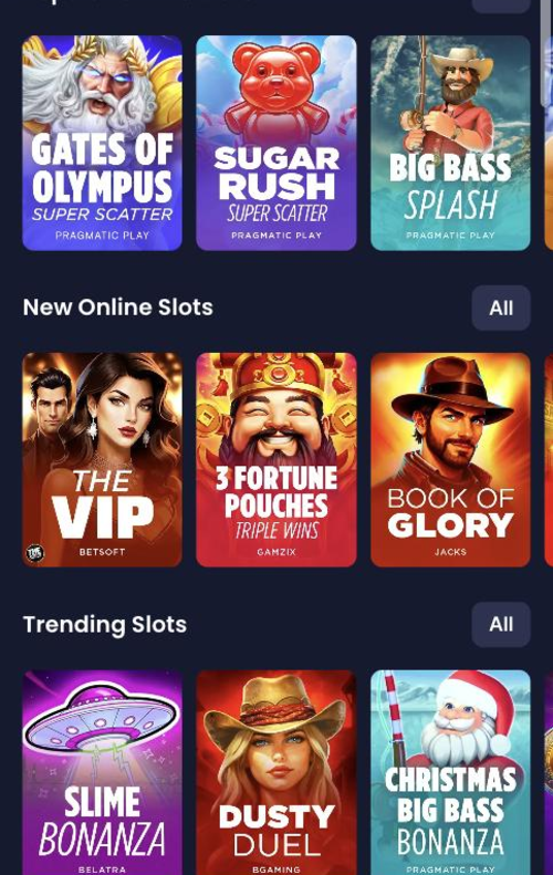 cashy casino slots lobby with popular new and trending games
