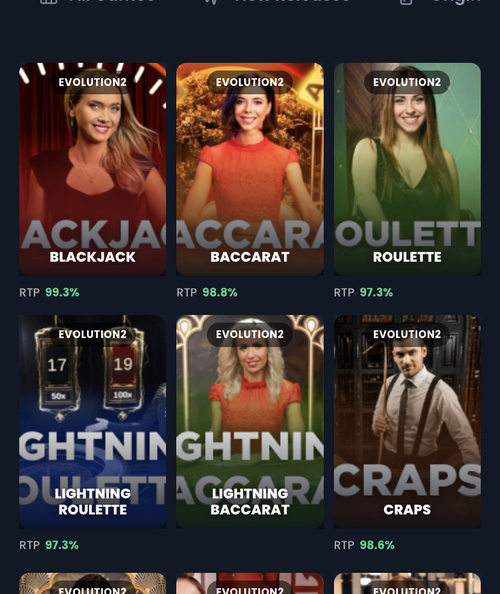 kikabet live casino lobby with evolution blackjack baccarat and lightning roulette tables