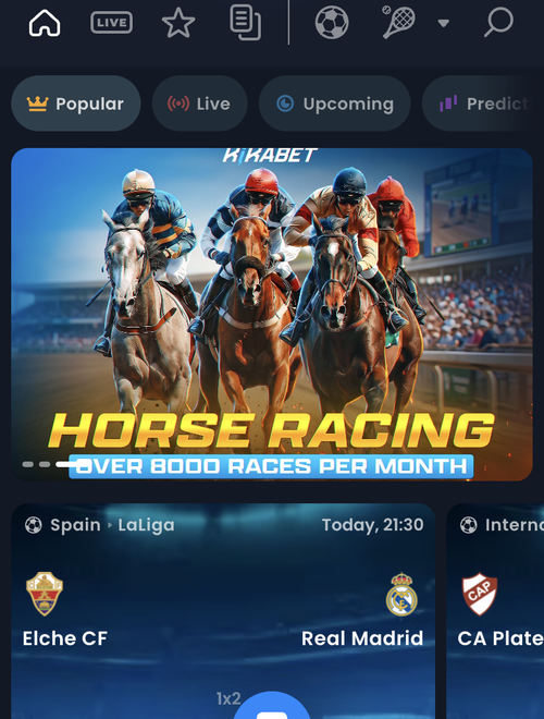 kikabet sportsbook with a horse racing banner advertising over 8000 races per month