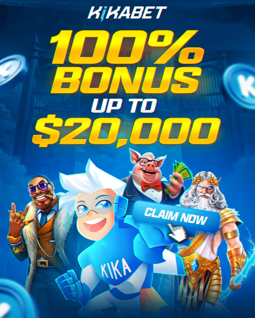 kikabet promotional banner advertising a 100% bonus up to 20,000 dollars