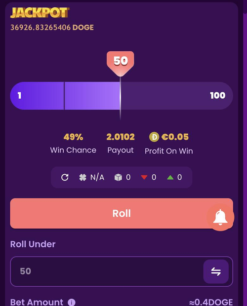 trustdice mobile dice game played in doge with the jackpot shown in doge