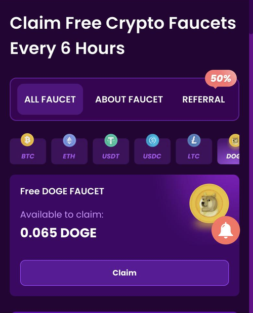 trustdice mobile doge faucet showing 0.065 doge available to claim every 6 hours