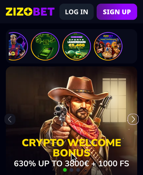 zizobet crypto welcome bonus banner on mobile