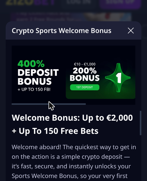 zizobet 400 percent crypto sports welcome bonus