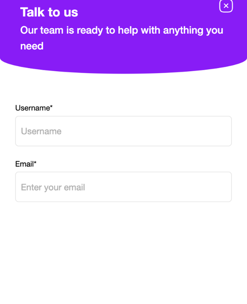 zizobet live chat asking for a username and email