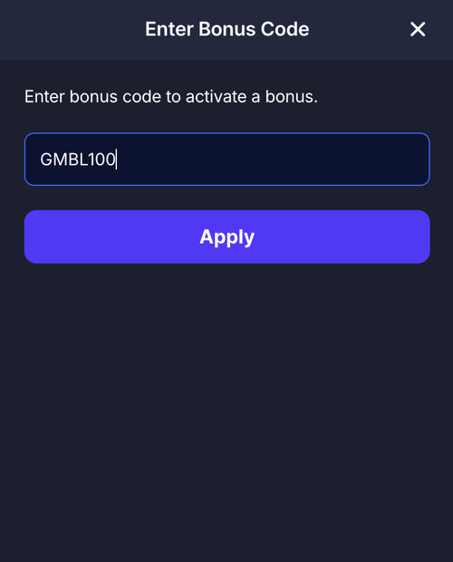 bitstarz mobile bonus code screen with the gmbl100 no deposit code entered