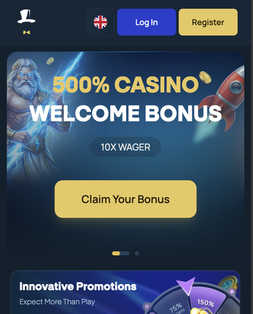 fortunejack mobile home page showing the 500% casino welcome bonus at 10x wagering