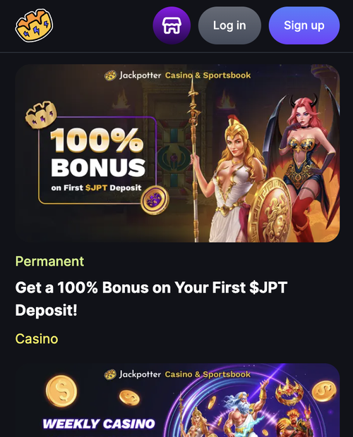 jackpotter mobile promotions page showing the first deposit bonus banner