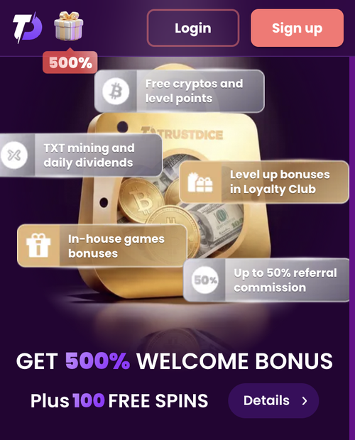 trustdice mobile home page showing the free cryptos and loyalty rewards panel